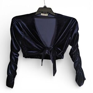 Blue Velvet Milkmaid Long Sleeve Tie Front Crop Top New Style Italy Coquette